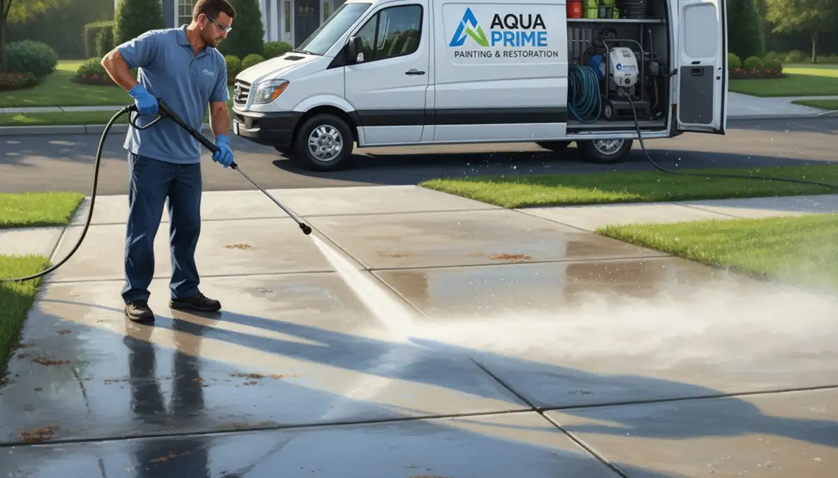 Lancaster, PA painters cleaning concrete driveway and patio pressure washing service