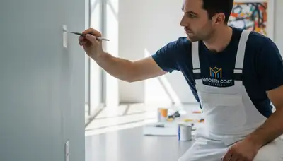 Lancaster, PA painter applying paint touch-ups to restore worn interior trim and walls
