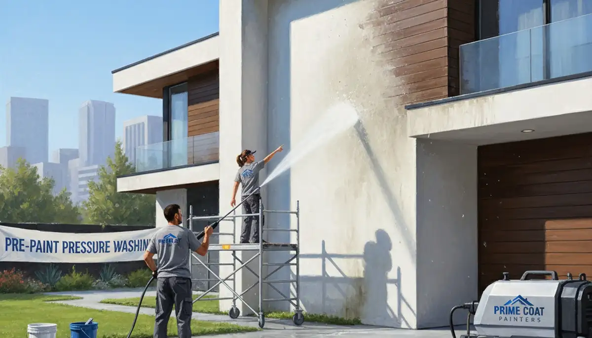 Lancaster, PA painters pressure cleaning exterior surfaces to remove grime, mildew, and pollen
