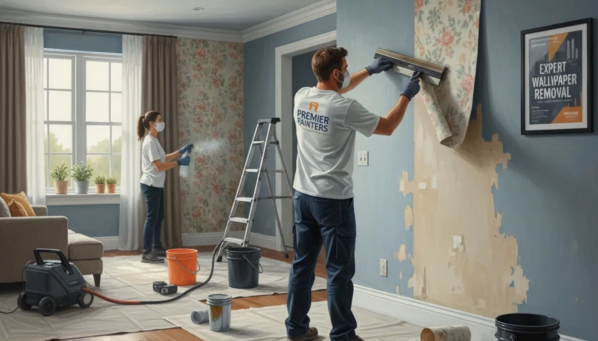 Wallpaper removal in Lancaster, PA by Lancaster Paint Pros preparing walls for painting