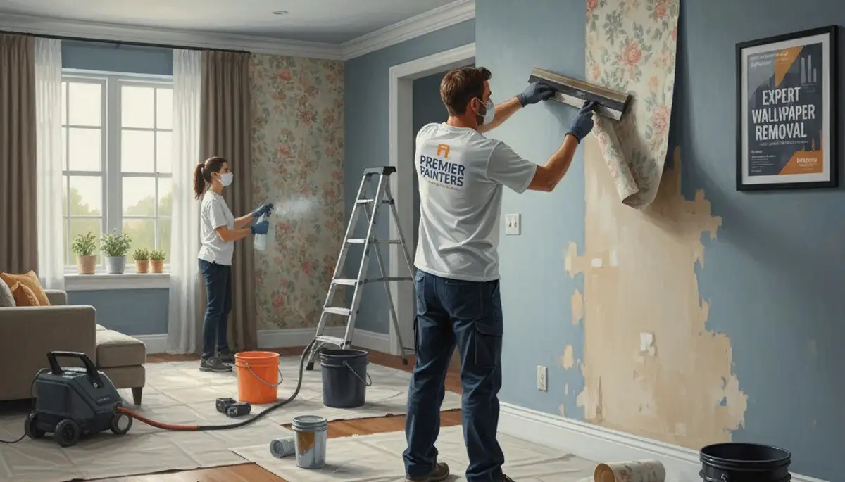 Wallpaper removal in Lancaster, PA by Lancaster Paint Pros preparing walls for painting